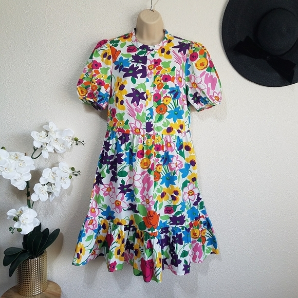 J. Crew Dresses & Skirts - J. Crew Puff-sleeve Dress in Vibrant Garden Print Floral Shift Dress